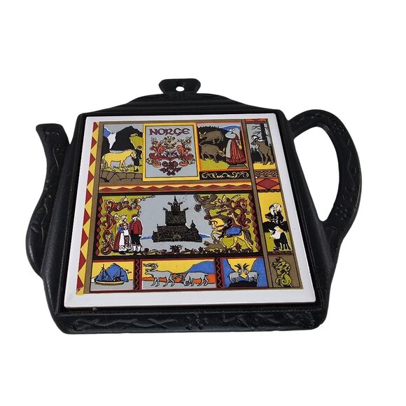 Norge Cast Iron Trivet With Colorful Tile Insert Norway - Picture 8 of 8